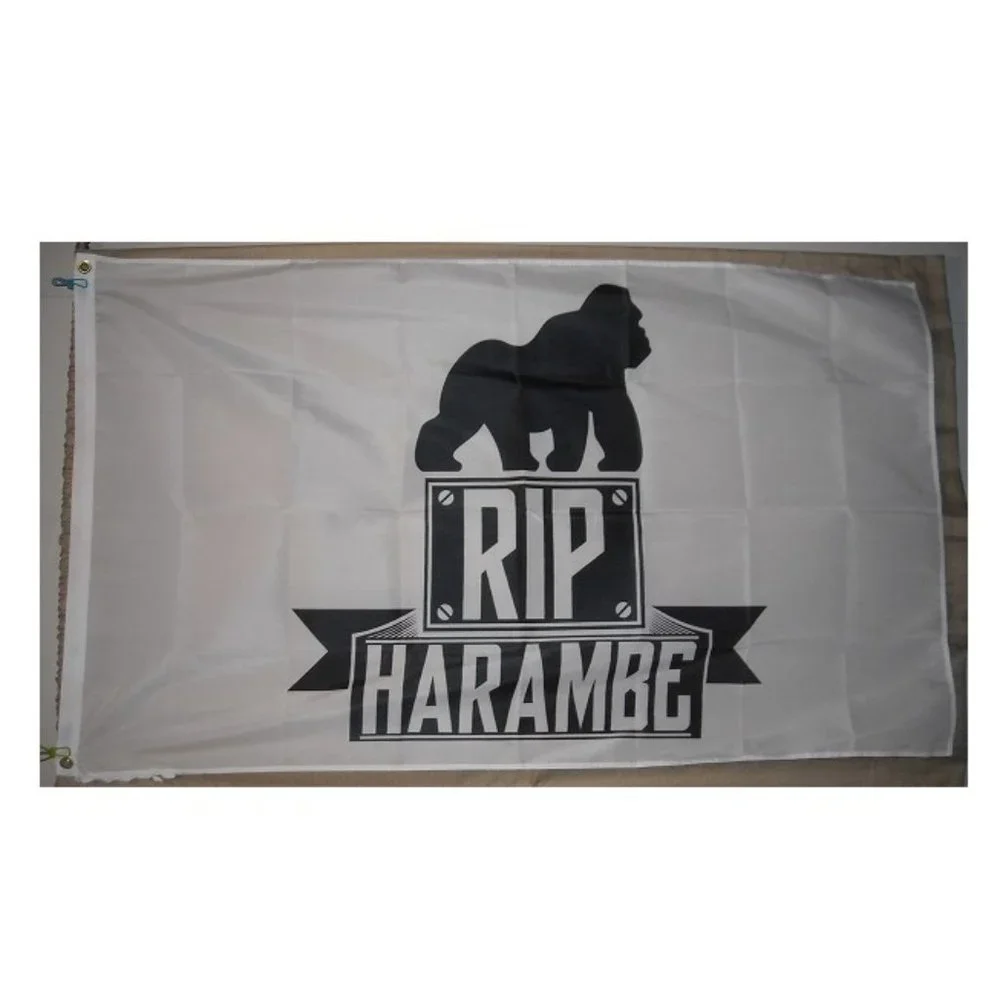RIP Harambe Gorilla Cincinnati Zoo 3'x5' White Flag Banner 2 Animal Rights